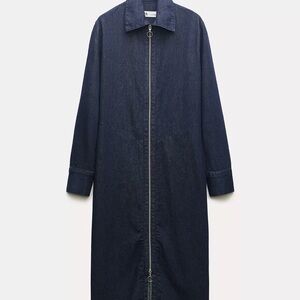Zara ZW collection Dark Blue Midi Denim Dress with Front Zip